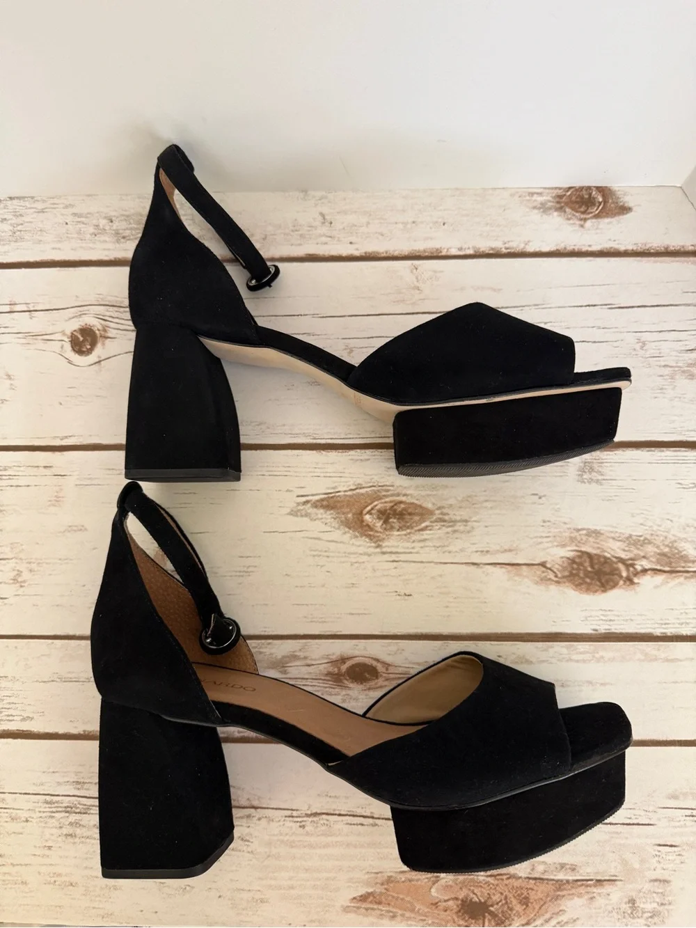 Bernardo Raleigh  Black Suede Platform Block Heel Ankle Strap Sandal